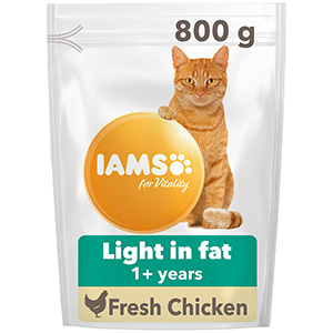 Iams For Vitality Light In Fat Dry Adult & Senior Cat Food With Fresh Chicken 800G