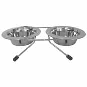 Navaris Dog Bowls with Stand - Large Double Stoneware Food Bowl Set for Dogs with Elevated Holder Made of Bamboo and Metal - 32