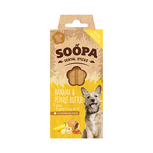 Soopa Grain Free Banana+Peanut Butter Dental Dog Treat Sticks 4 Pack 100G