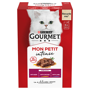 Gourmet Mon Petit Intense Wet Adult Cat Food Beef, Chicken & Lamb 6x50g ...