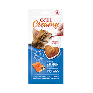 Catit Creamy Lickable Cat Treats Salmon and Prawn 4 x 10g Pets