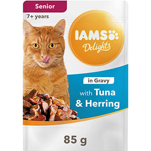 Iams Delights Wet Senior Cat Food Herring and Tuna in Gravy 24 x