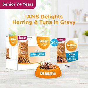 Iams Delights Wet Senior Cat Food Herring and Tuna in Gravy 24 x