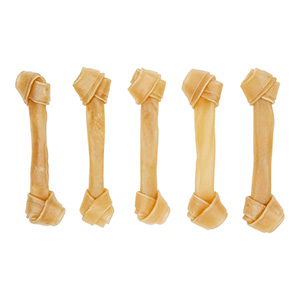 Knotted rawhide store bones for dogs