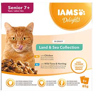 Iams Delights Wet Senior Cat Food Land and Sea in Gravy 8 x 85g