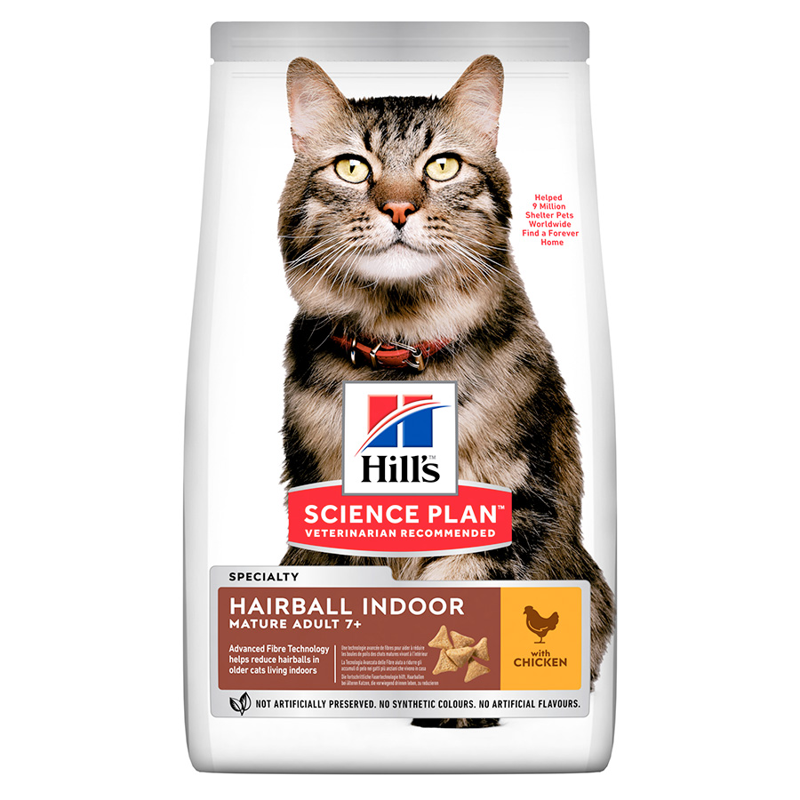 Hill's Science Plan Hairball & Indoor Dry Mature Adult Cat Food Chicken ...