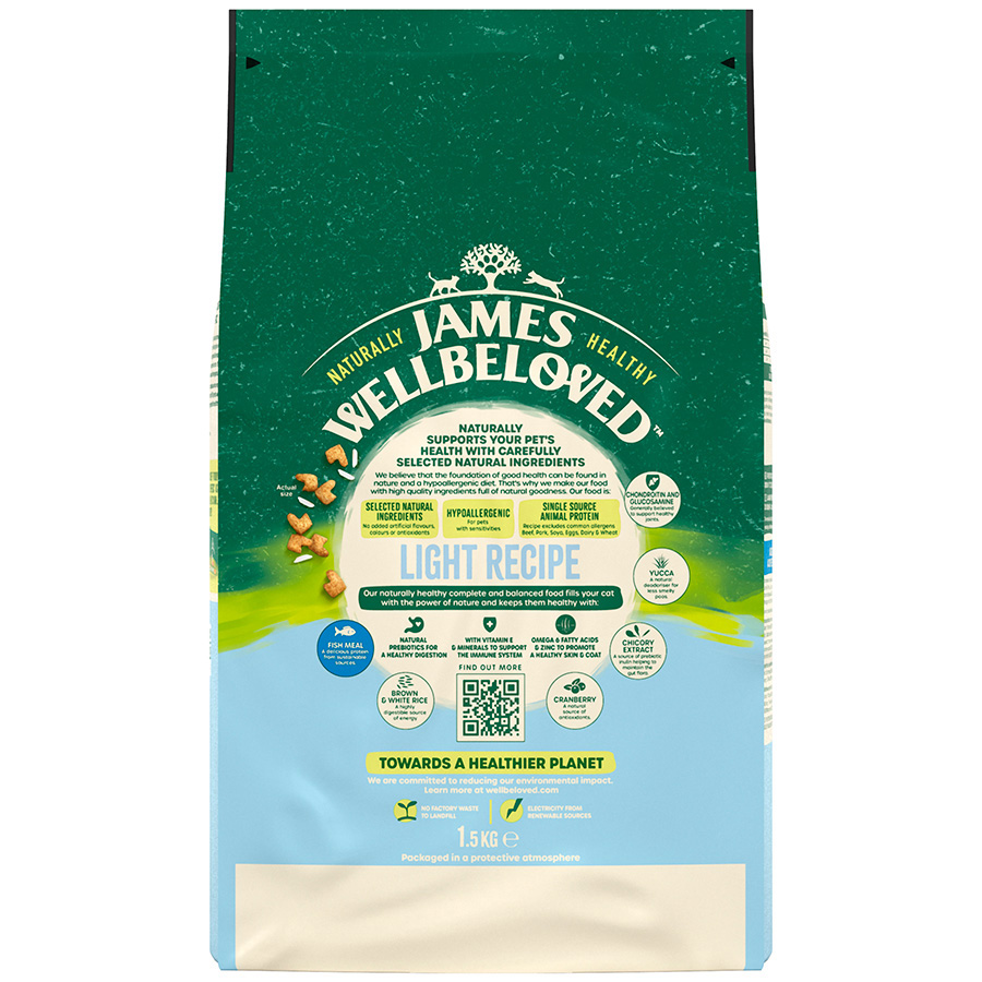 James Wellbeloved Light Dry Adult Cat Food Fish 1.5kg | Pets At Home