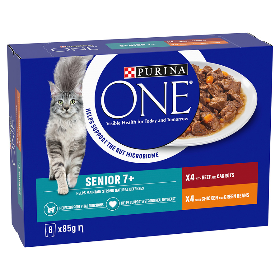 Purina ONE Wet Senior 7+ Cat Food Chicken and Beef 8x85G Pets At Home